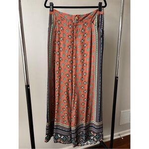 Anthropologie Elevenses Wide Leg Palazzo Bohemian Print Blue Orange Pants Sz 10